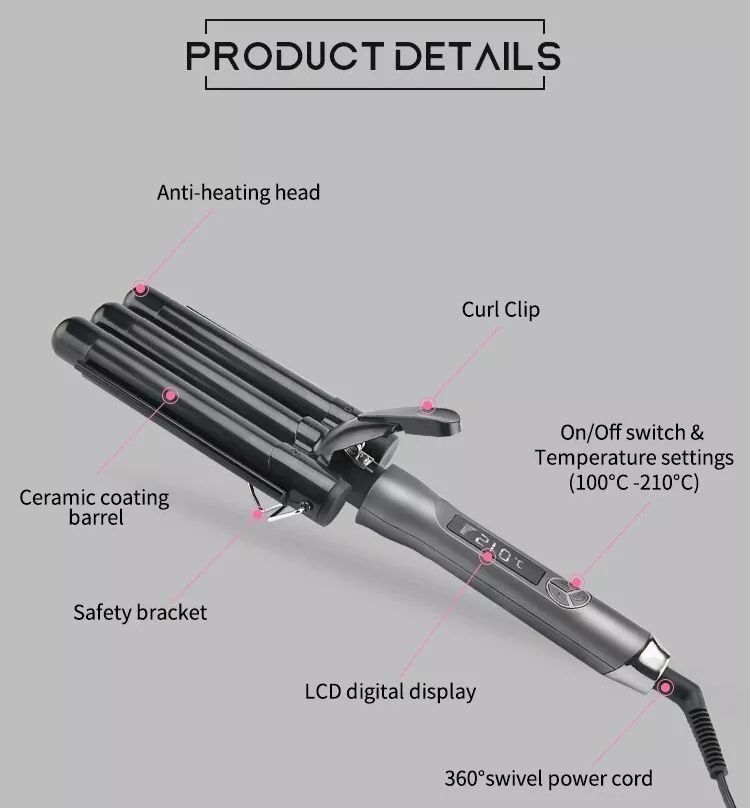 Triple barrel digital Deep waver hair curling wand (4)